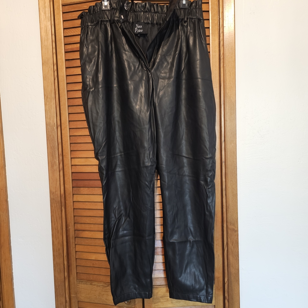 Faux Leather Straight Leg Pants - Black